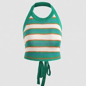 Green Knitted Open back Halter Top